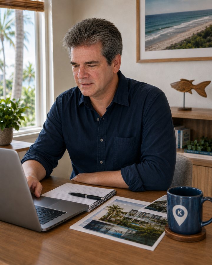 Wiley Lulfs reviewing a South Florida home buying plan at his desk